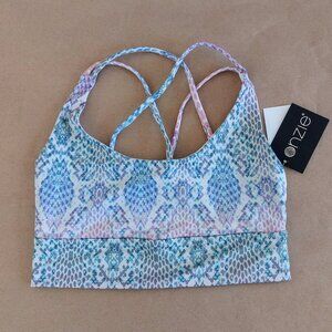 NWT Onzie Sacred Sports Strappy Snakeskin Active Bra Print Womens S/M